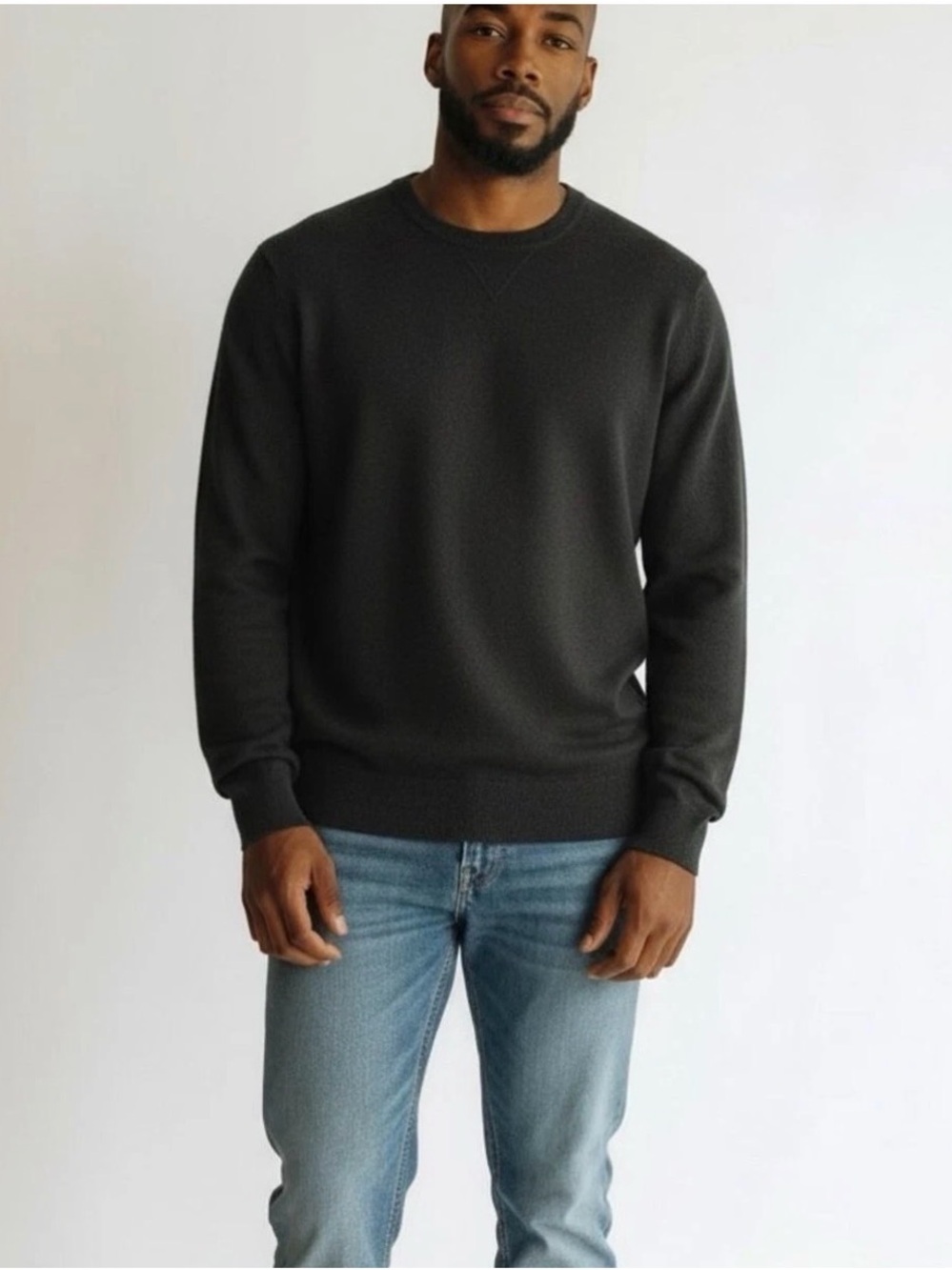 J Crew Cotton Crewneck Sweater Mens L Black Garter Stitch Preppy Minimalist